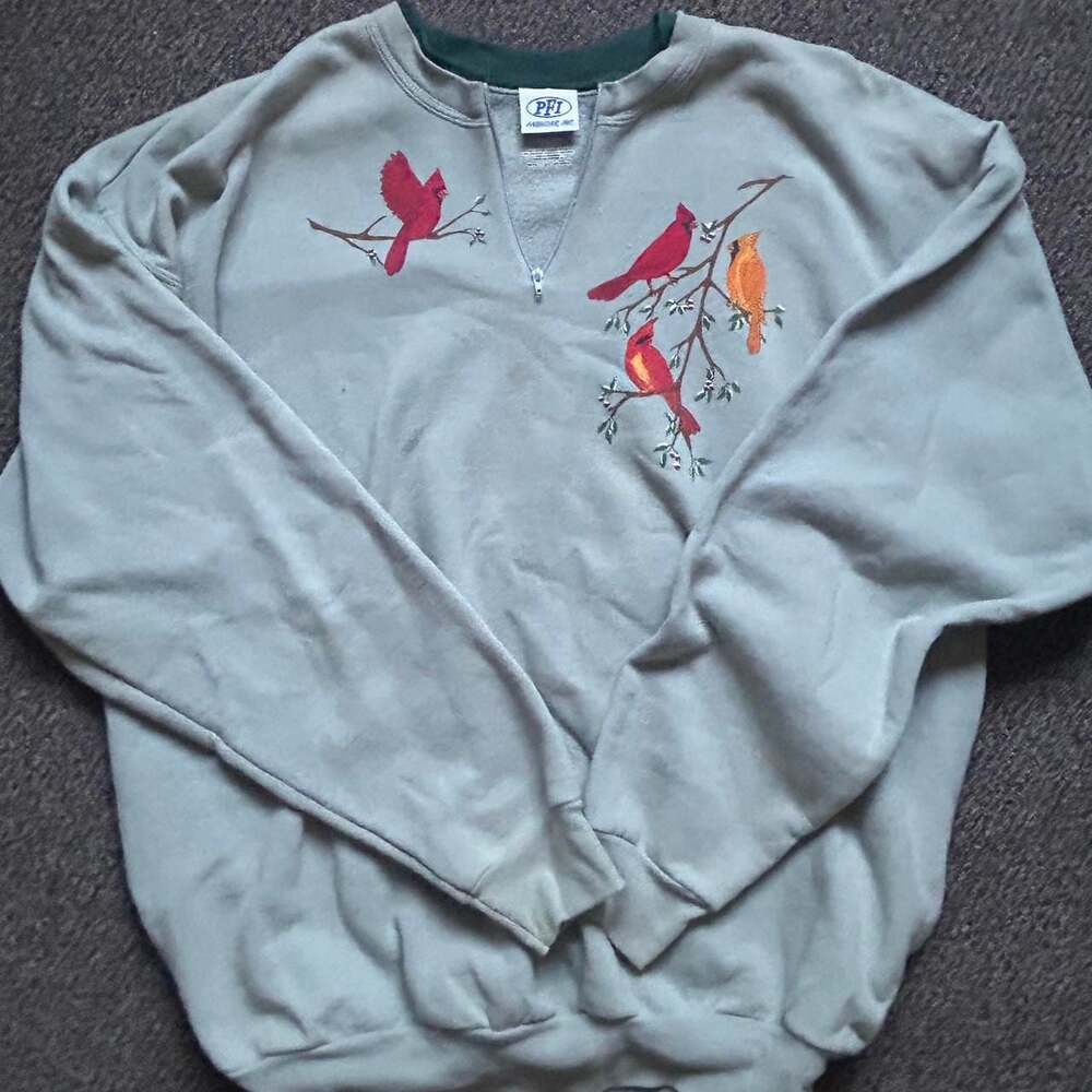 Vintage PFI Fashions Inc. Cardinal Bird Embroidered Sweatshirt XL - Nature Green